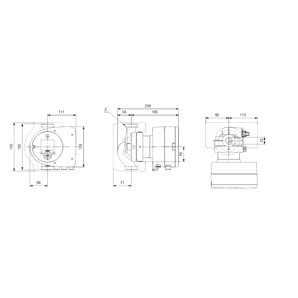 Käyttövesipumppu Grundfos Magna3 32 - 100 N 180 1x230V - KarelianStore