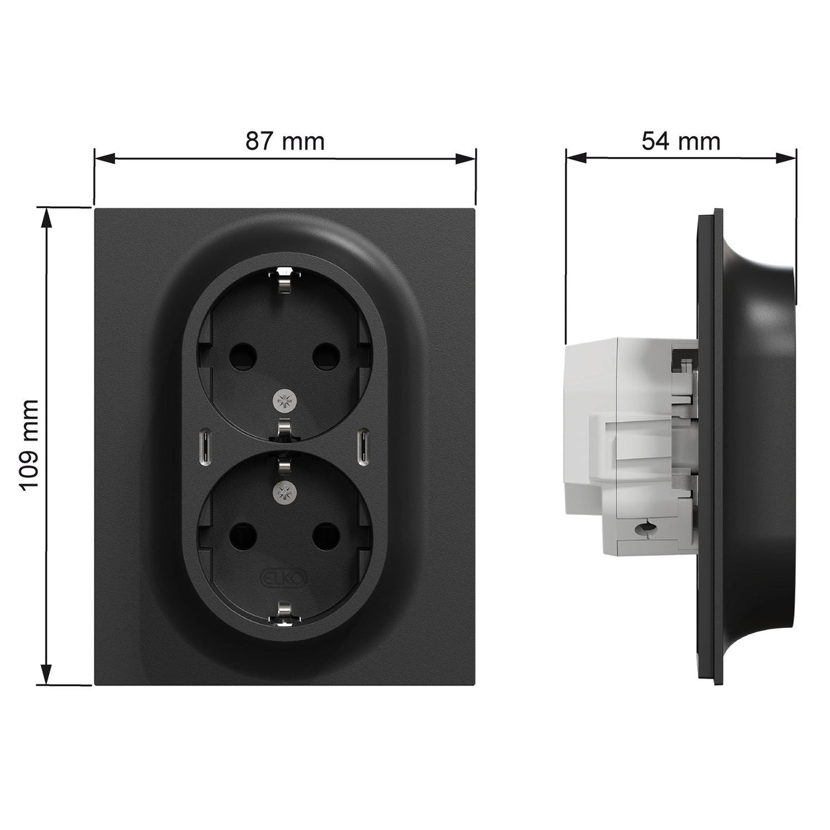 Pistorasia ELKO One 2 - PR PL IP20 2xUSB - C PD 25W Musta - KarelianStore