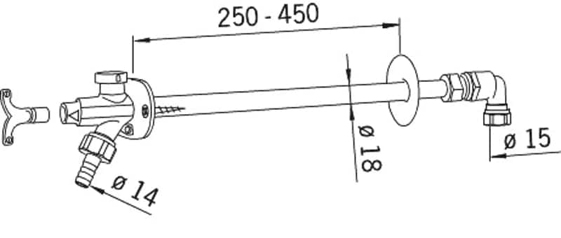 Vesipostiventtiili Oras 431015 DN15x15mm L=250-450mm - KarelianStore