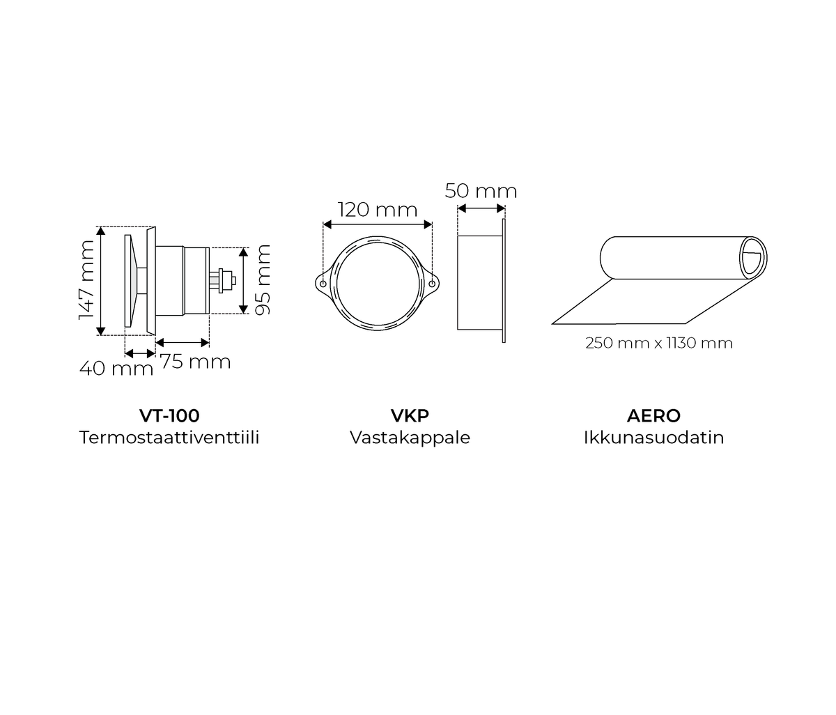 Korvausilmaventtiili Velco VTR-100 valkoinen