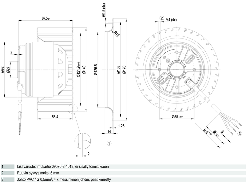 Puhallin Ebmpapst R2E140AI2832 4UF 185W VASEN